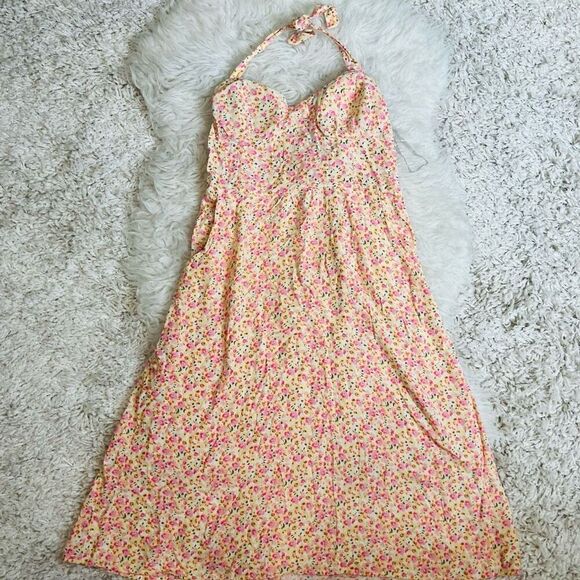 Floral halter style midi summer dress S - Picture 2 of 8